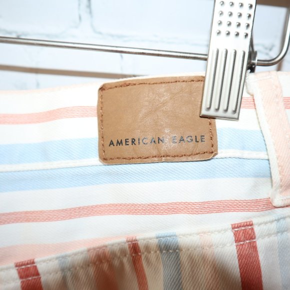 American Eagle White Multi Color Striped High Rise Mom Jeans Women's Size 2 - Picture 7 of 9